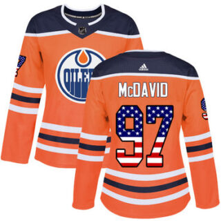 Women's Edmonton Oilers #97 Connor McDavid Orange Home Authentic USA Flag Stitched NHL Jersey