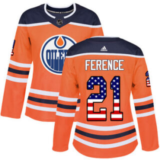 Women's Edmonton Oilers #21 Andrew Ference Orange Home Authentic USA Flag Stitched NHL Jersey