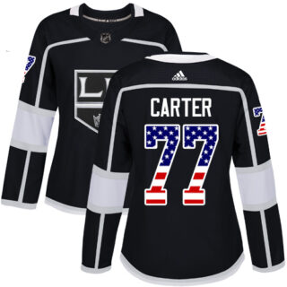 Women's Los Angeles Kings #77 Jeff Carter Black Home Authentic USA Flag Stitched NHL Jersey