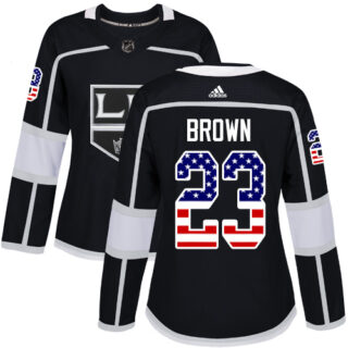 Women's Los Angeles Kings #23 Dustin Brown Black Home Authentic USA Flag Stitched NHL Jersey