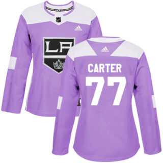 Women's Los Angeles Kings #77 Jeff Carter Purple Authentic Fights Cancer Stitched NHL Jersey
