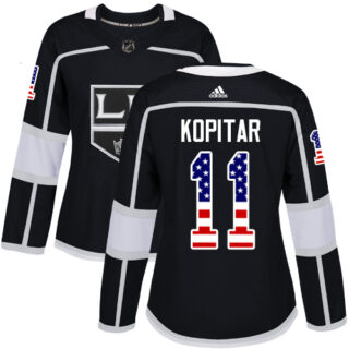Women's Los Angeles Kings #11 Anze Kopitar Black Home Authentic USA Flag Stitched NHL Jersey