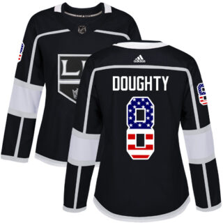 Women's Los Angeles Kings #8 Drew Doughty Black Home Authentic USA Flag Stitched NHL Jersey