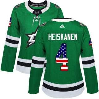 Women's Dallas Stars #4 Miro Heiskanen Green Home Authentic USA Flag Stitched NHL Jersey
