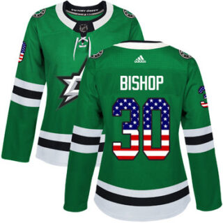 Women's Dallas Stars #30 Ben Bishop Green Home Authentic USA Flag Stitched NHL Jersey