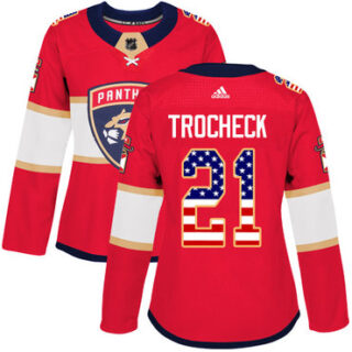 Women's Florida Panthers #21 Vincent Trocheck Red Home Authentic USA Flag Stitched NHL Jersey