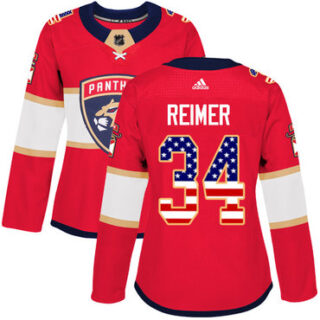 Women's Florida Panthers #34 James Reimer Red Home Authentic USA Flag Stitched NHL Jersey