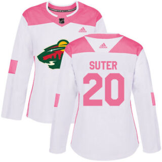 Women's Minnesota Wild #20 Ryan Suter White Pink Authentic Fashion Stitched NHL Jersey