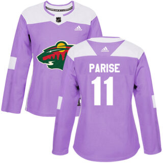 Women's Minnesota Wild #11 Zach Parise Purple Authentic Fights Cancer Stitched NHL Jersey