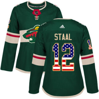 Women's Minnesota Wild #12 Eric Staal Green Home Authentic USA Flag Stitched NHL Jersey