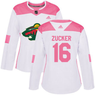Women's Minnesota Wild #16 Jason Zucker White Pink Authentic Fashion Stitched NHL Jersey