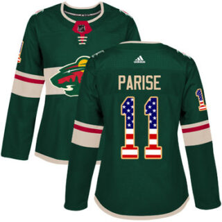 Women's Minnesota Wild #11 Zach Parise Green Home Authentic USA Flag Stitched NHL Jersey