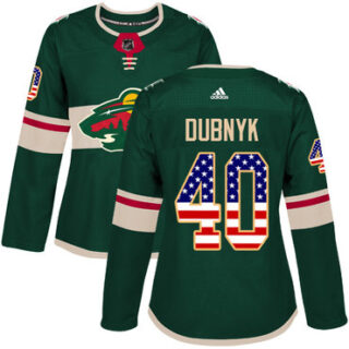 Women's Minnesota Wild #40 Devan Dubnyk Green Home Authentic USA Flag Stitched NHL Jersey