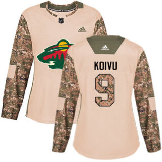 Women's Minnesota Wild #9 Mikko Koivu Camo Authentic 2017 Veterans Day Stitched NHL Jersey