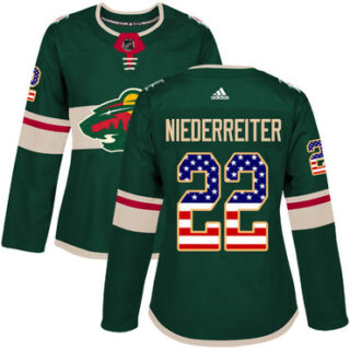 Women's Minnesota Wild #22 Nino Niederreiter Green Home Authentic USA Flag Stitched NHL Jersey