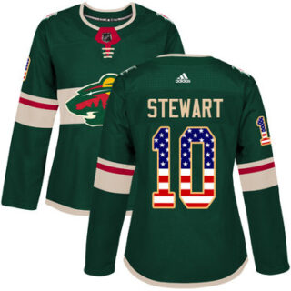 Women's Minnesota Wild #10 Chris Stewart Green Home Authentic USA Flag Stitched NHL Jersey