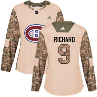 Women's Montreal Canadiens #9 Maurice Richard Camo Authentic 2017 Veterans Day Stitched NHL Jersey