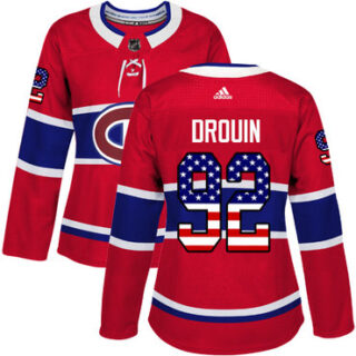 Women's Montreal Canadiens #92 Jonathan Drouin Red Home Authentic USA Flag Stitched NHL Jersey