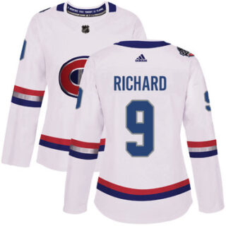 Women's Montreal Canadiens #9 Maurice Richard White Authentic 2017 100 Classic Stitched NHL Jersey