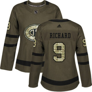 Women's Montreal Canadiens #9 Maurice Richard Green Salute to Service Stitched NHL Jersey