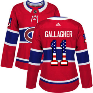 Women's Montreal Canadiens #11 Brendan Gallagher Red Home Authentic USA Flag Stitched NHL Jersey