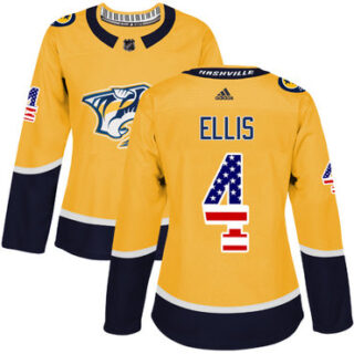 Women's Nashville Predators #4 Ryan Ellis Yellow Home Authentic USA Flag Stitched NHL Jersey