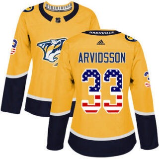 Women's Nashville Predators #33 Viktor Arvidsson Yellow Home Authentic USA Flag Stitched NHL Jersey