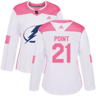 Women's Tampa Bay Lightning #21 Brayden Point White Pink Authentic Fashion Stitched NHL Jersey