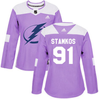 Women's Tampa Bay Lightning #91 Steven Stamkos Purple Authentic Fights Cancer Stitched NHL Jersey