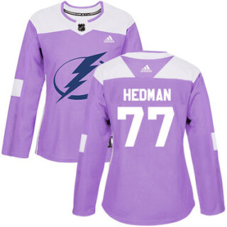 Women's Tampa Bay Lightning #77 Victor Hedman Purple Authentic Fights Cancer Stitched NHL Jersey