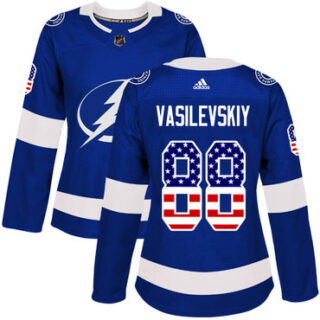 Women's Tampa Bay Lightning #88 Andrei Vasilevskiy Blue Home Authentic USA Flag Stitched NHL Jersey