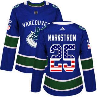 Women's Vancouver Canucks #25 Jacob Markstrom Blue Home Authentic USA Flag Stitched NHL Jersey