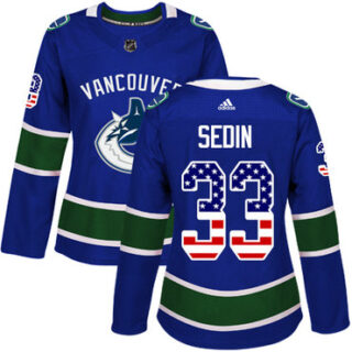 Women's Vancouver Canucks #33 Henrik Sedin Blue Home Authentic USA Flag Stitched NHL Jersey
