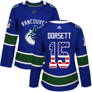 Women's Vancouver Canucks #15 Derek Dorsett Blue Home Authentic USA Flag Stitched NHL Jersey