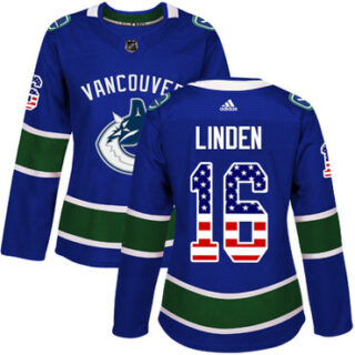 Women's Vancouver Canucks #16 Trevor Linden Blue Home Authentic USA Flag Stitched NHL Jersey