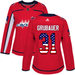 Women's Washington Capitals #31 Philipp Grubauer Red Home Authentic USA Flag Stitched NHL Jersey