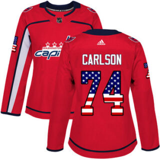 Women's Washington Capitals #74 John Carlson Red Home Authentic USA Flag Stitched NHL Jersey