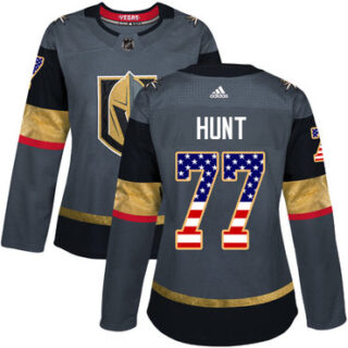 Women's Vegas Golden Knights #77 Brad Hunt Grey Home Authentic USA Flag Stitched NHL Jersey