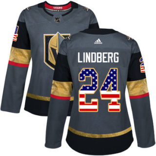 Women's Vegas Golden Knights #24 Oscar Lindberg Grey Home Authentic USA Flag Stitched NHL Jersey