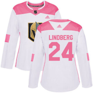 Women's Vegas Golden Knights #24 Oscar Lindberg White Pink Authentic Fashion Stitched NHL Jersey