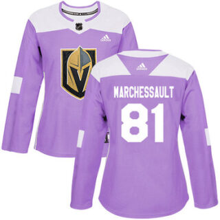Women's Vegas Golden Knights #81 Jonathan Marchessault Purple Authentic Fights Cancer Stitched NHL Jersey