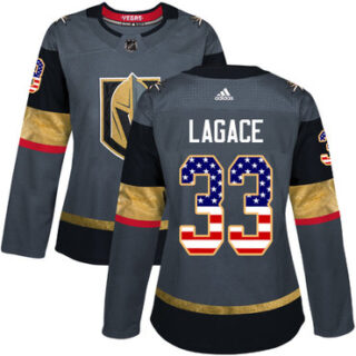 Women's Vegas Golden Knights #33 Maxime Lagace Grey Home Authentic USA Flag Stitched NHL Jersey