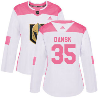 Women's Vegas Golden Knights #35 Oscar Dansk White Pink Authentic Fashion Stitched NHL Jersey