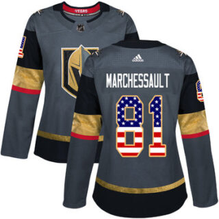 Women's Vegas Golden Knights #81 Jonathan Marchessault Grey Home Authentic USA Flag Stitched NHL Jersey
