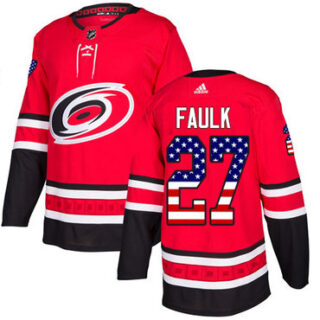 Youth Carolina Hurricanes #27 Justin Faulk Red Home Authentic USA Flag Stitched NHL Jersey