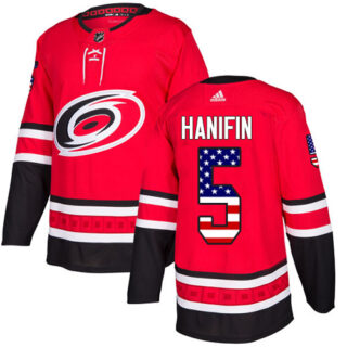 Youth Carolina Hurricanes #5 Noah Hanifin Red Home Authentic USA Flag Stitched NHL Jersey