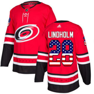 Youth Carolina Hurricanes #28 Elias Lindholm Red Home Authentic USA Flag Stitched NHL Jersey