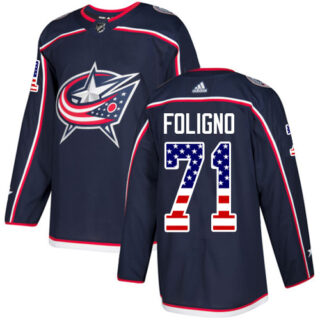 Youth Columbus Blue Jackets #71 Nick Foligno Navy Blue Home Authentic USA Flag Stitched NHL Jersey