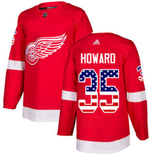 Youth Detroit Red Wings #35 Jimmy Howard Red Home Authentic USA Flag Stitched NHL Jersey