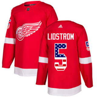 Youth Detroit Red Wings #5 Nicklas Lidstrom Red Home Authentic USA Flag Stitched NHL Jersey